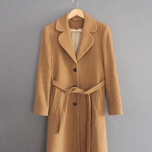 Long camel brown wool coat